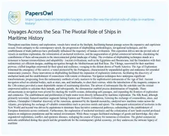 Essay on Voyages Across the Sea: the Pivotal Role of Ships in Maritime History