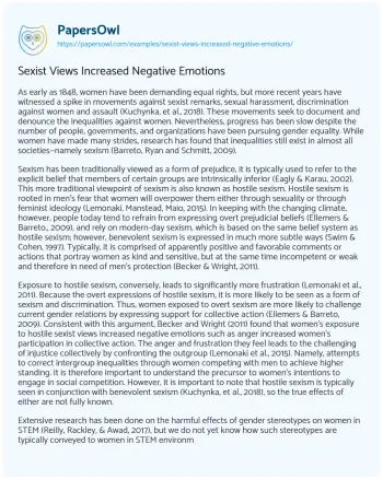 Essay on Sexist Views Increased Negative Emotions