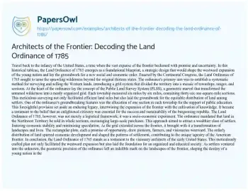 Essay on Architects of the Frontier: Decoding the Land Ordinance of 1785