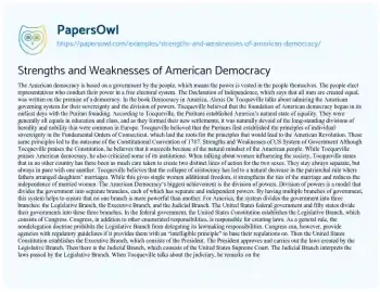 Essay on Strengths and Weaknesses of American Democracy