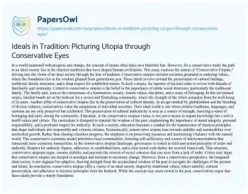 Essay on Ideals in Tradition: Picturing Utopia through Conservative Eyes