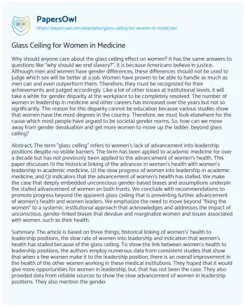 Essay on Glass Ceiling for Women in Medicine