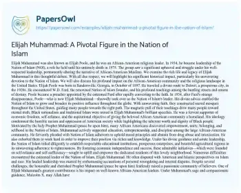 Essay on Elijah Muhammad: a Pivotal Figure in the Nation of Islam