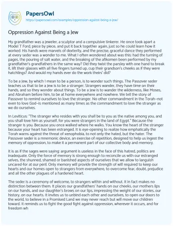 Essay on Oppression against being a Jew