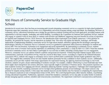 Essay on 100 Hours of Community Service to Graduate High School