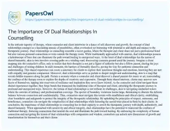 Essay on The Importance of Dual Relationships in Counselling