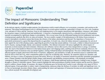 Essay on The Impact of Monsoons: Understanding their Definition and Significance