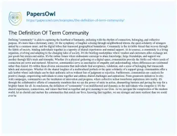 Essay on The Definition of Term Community