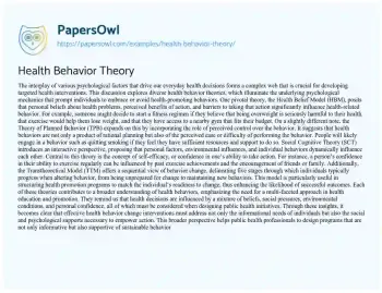 Essay on Health Behavior Theory