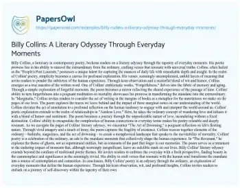 Essay on Billy Collins: a Literary Odyssey through Everyday Moments