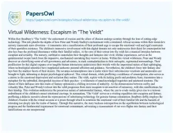 Essay on Virtual Wilderness: Escapism in “The Veldt”