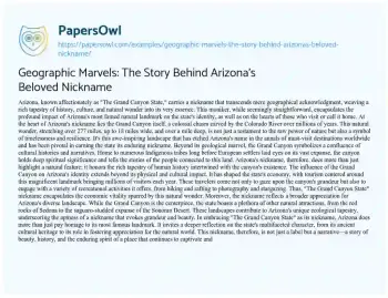 Essay on Geographic Marvels: the Story Behind Arizona’s Beloved Nickname