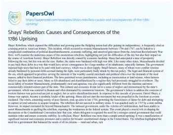 Essay on Shays’ Rebellion: Causes and Consequences of the 1786 Uprising