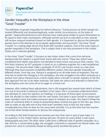 Essay on Gender Inequality in the Workplace in the Show “Good Trouble”