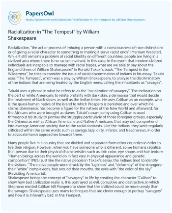 Essay on Racialization in “The Tempest” by William Shakespeare