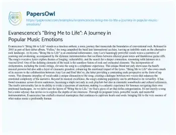 Essay on Evanescence’s “Bring me to Life”: a Journey in Popular Music Emotions