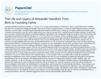 Essay on The Life and Legacy of Alexander Hamilton: from Birth to Founding Father