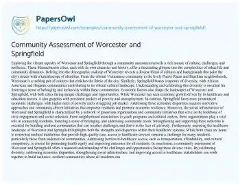 Essay on Community Assessment of Worcester and Springfield