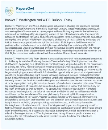 Essay on Booker T. Washington and W.E.B. DuBois – Essay