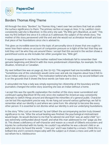 Essay on Borders Thomas King Theme