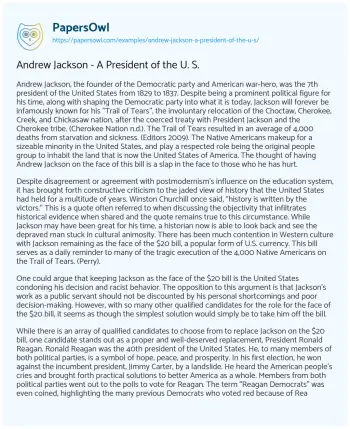 Essay on Andrew Jackson – a President of the U. S.