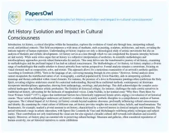 Essay on Art History: Evolution and Impact in Cultural Consciousness