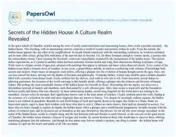 Essay on Secrets of the Hidden House: a Culture Realm Revealed