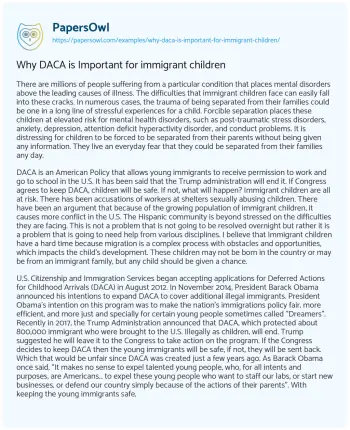 Essay on Why DACA is Important for Immigrant Children