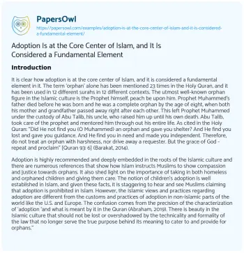 Essay on Adoption is at the Core Center of Islam, and it is Considered a Fundamental Element