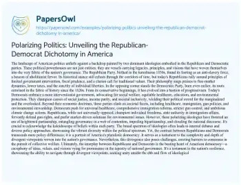 Essay on Polarizing Politics: Unveiling the Republican-Democrat Dichotomy in America