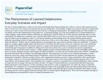 Essay on The Phenomenon of Learned Helplessness: Everyday Scenarios and Impact