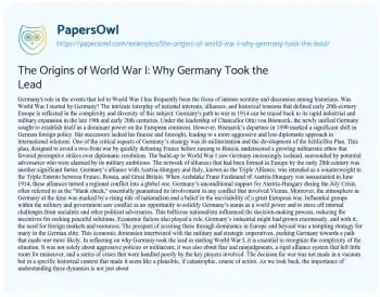 Essay on The Origins of World War I: why Germany Took the Lead