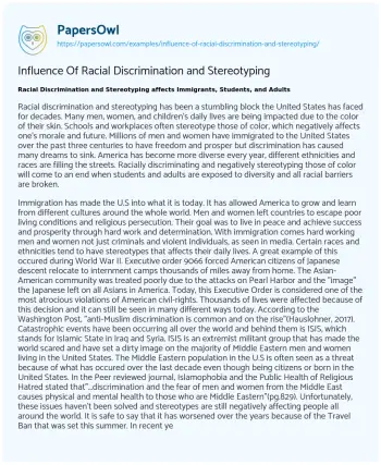 Essay on Influence of Racial Discrimination and Stereotyping