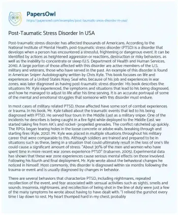 Essay on Post-Taumatic Stress Disorder in USA