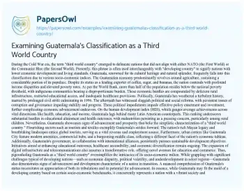 Essay on Examining Guatemala’s Classification as a Third World Country