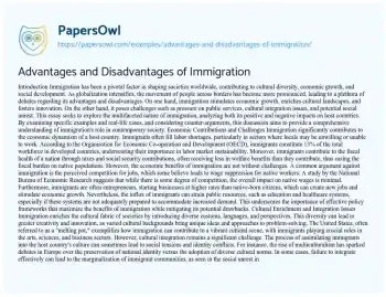 Essay on Advantages and Disadvantages of Immigration