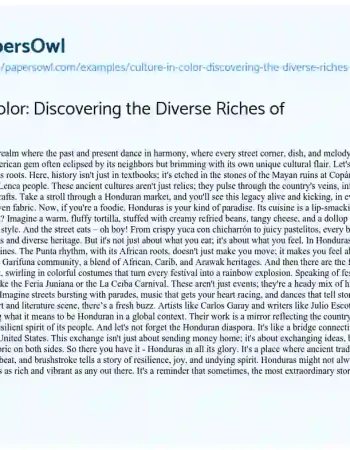 Essay on Culture in Color: Discovering the Diverse Riches of Honduras