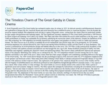 Essay on The Timeless Charm of the Great Gatsby in Classic Cinema