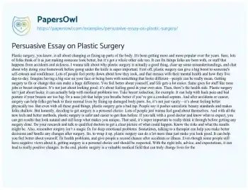 Essay on Persuasive Essay on Plastic Surgery