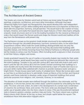 Essay on The Architecture of Ancient Greece