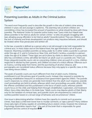 Essay on Presenting Juveniles as Adults in the Criminal Justice System