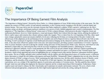 Essay on The Importance of being Earnest Film Analysis