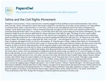 Essay on Selma and the Civil Rights Movement