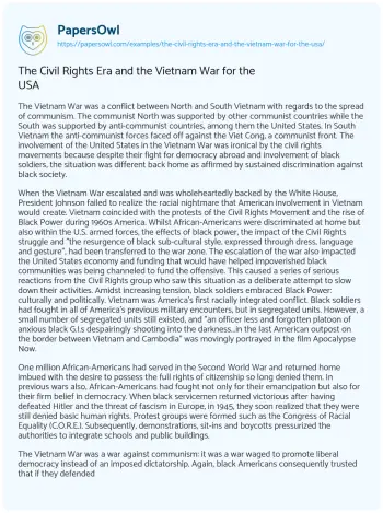 Essay on The Civil Rights Era and the Vietnam War for the USA