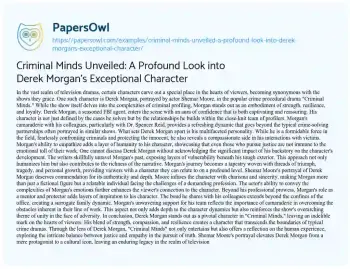 Essay on Criminal Minds Unveiled: a Profound Look into Derek Morgan’s Exceptional Character