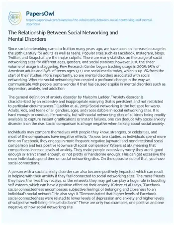 Essay on The Relationship between Social Networking and Mental Disorders