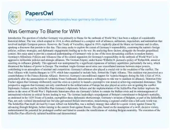 Essay on Was Germany to Blame for WW1