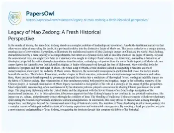 Essay on Legacy of Mao Zedong: a Fresh Historical Perspective