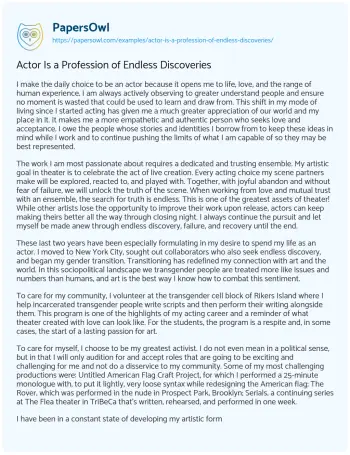 Essay on Actor is a Profession of Endless Discoveries