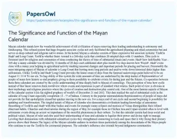 Essay on The Significance and Function of the Mayan Calendar